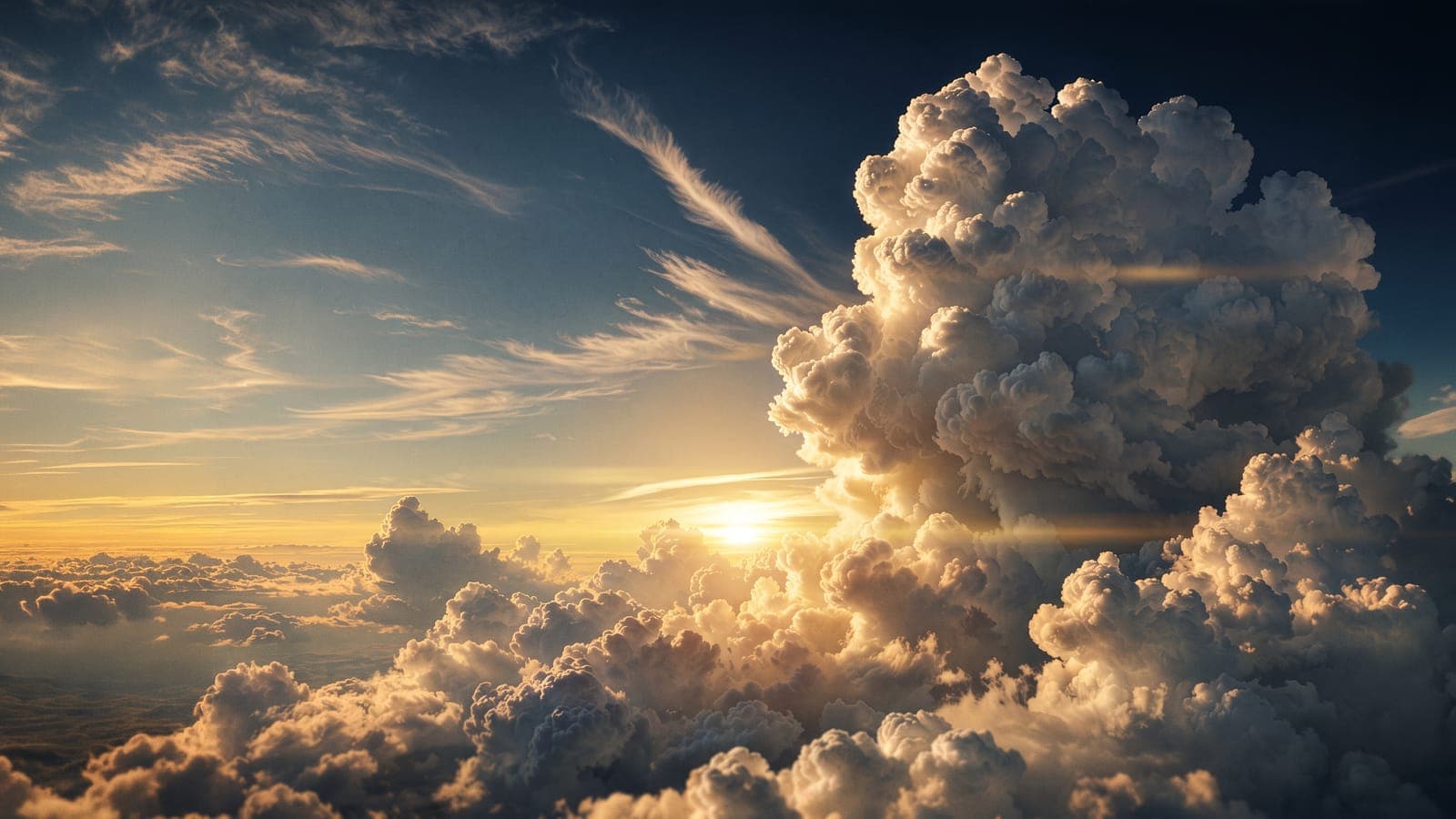 Cloud rising over a low evening sun.