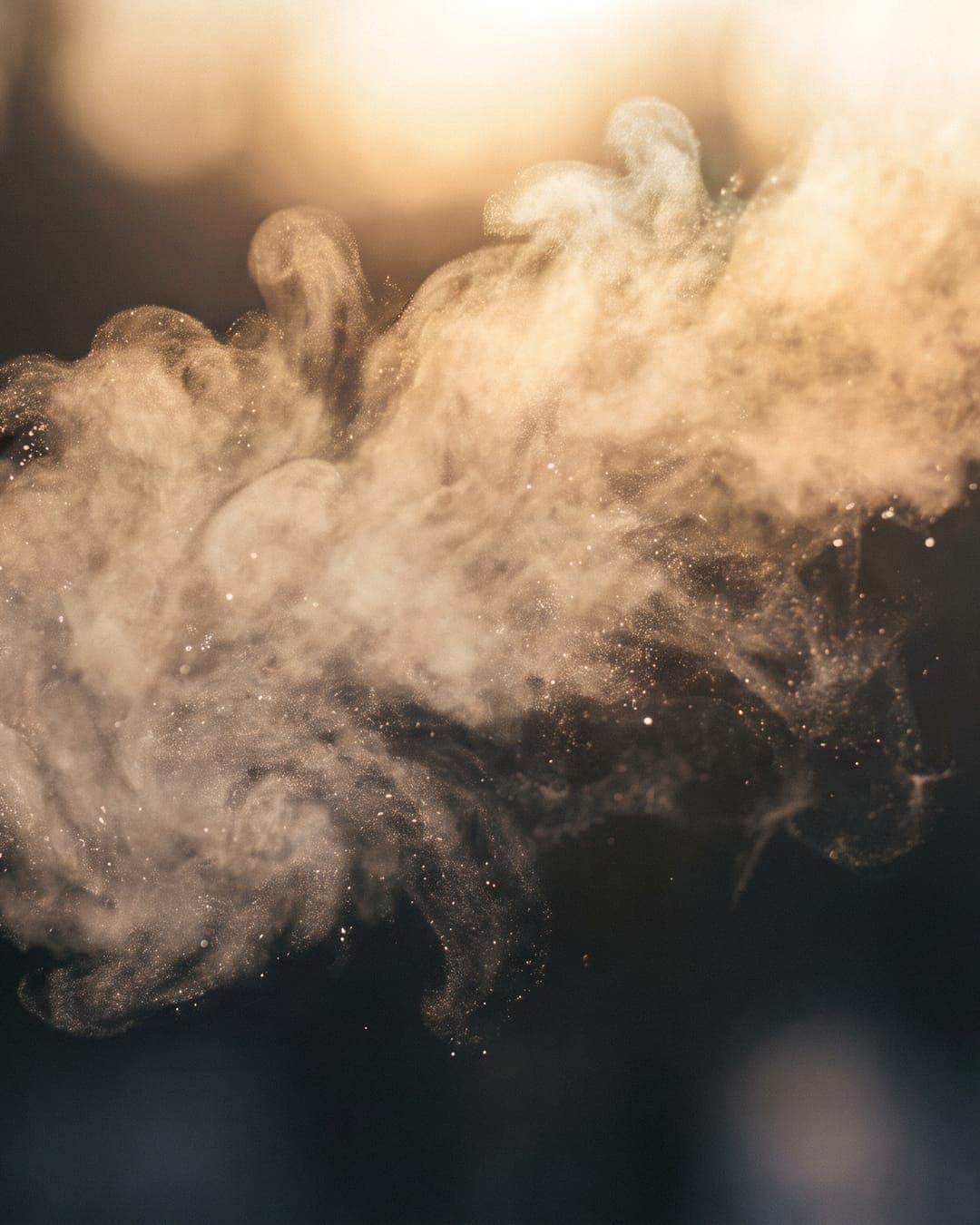 Breath hanging in cold air.
